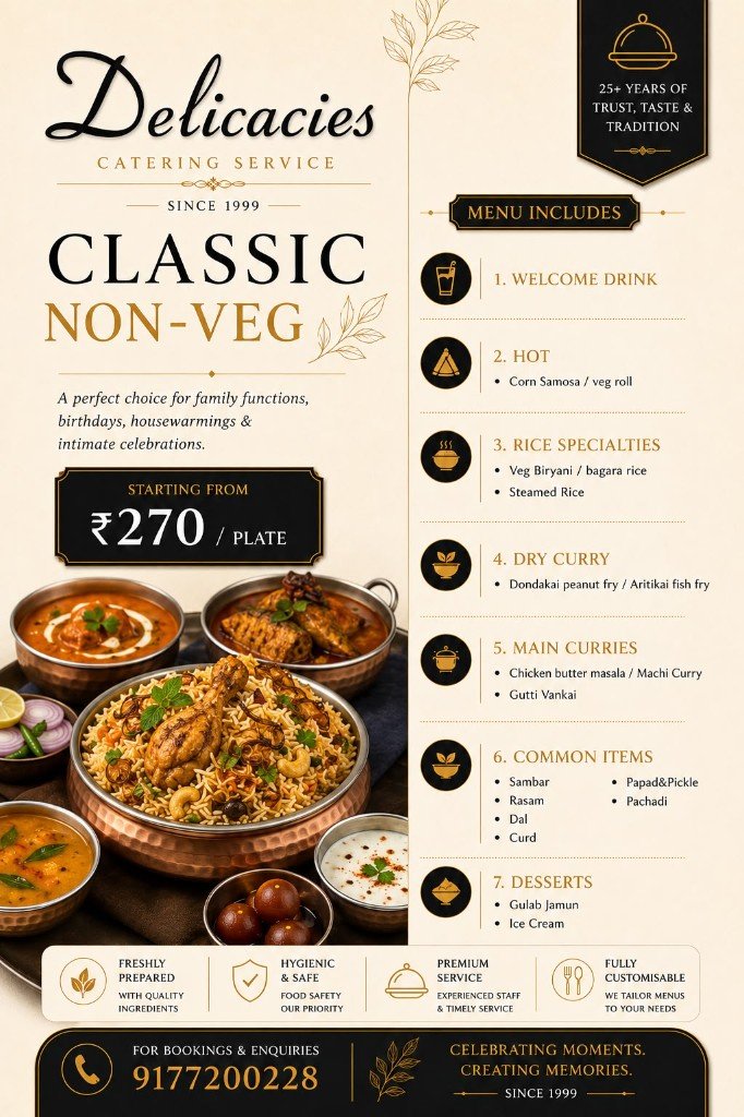 Classic Non-Veg catering menu by Delicacies